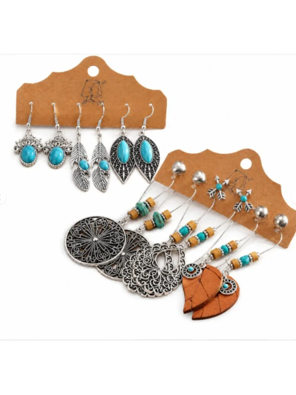 50pc Turquoise & Silver Tone Western style Jewelry Mixed Lot Earrings Rings Boho